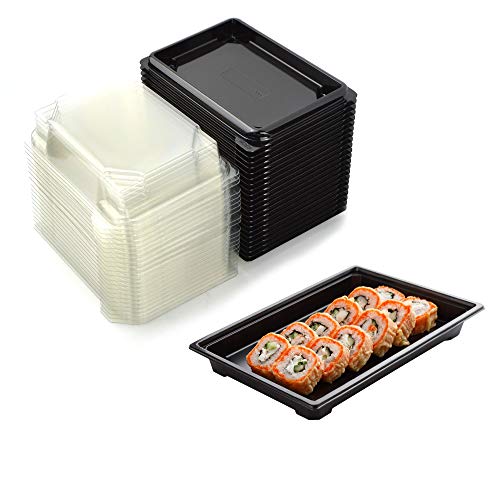 (a 25)  PZ 50 VASCHETTA NERA PER SUSHI, SASHIMI, PESCE IDEALE PER L'ASPORTO DI CIRCA 3/6 PORZIONI + COPERCHIO